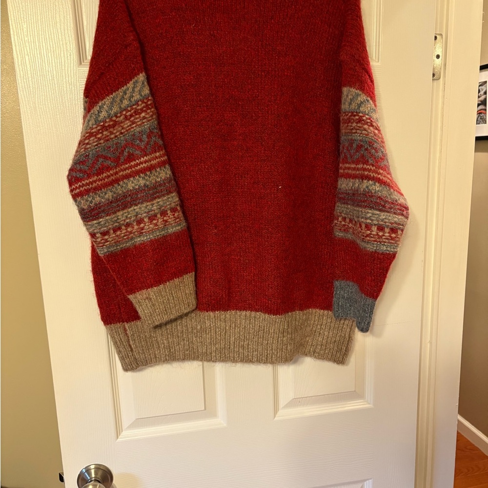 POL Cardigan Sweater Red Fair Isle Button Front Cozy Boho Chunky Knit New - Picture 3 of 4